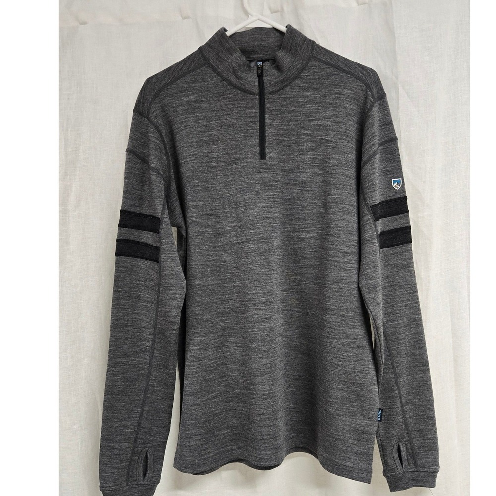Kuhl Revel 1/4 Zip Sweater 100% Merino Wool Thumbholes Pullover Gray Men's M EUC - Picture 12 of 13